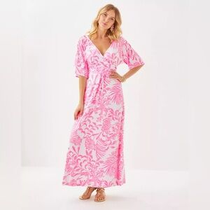Lilly Pulitzer Pink and White Floral Maxi Dress NWT
